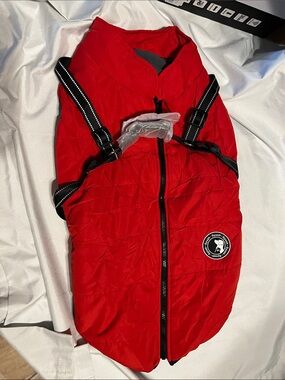 Red Quilted Dog Jacket with Reflective Straps